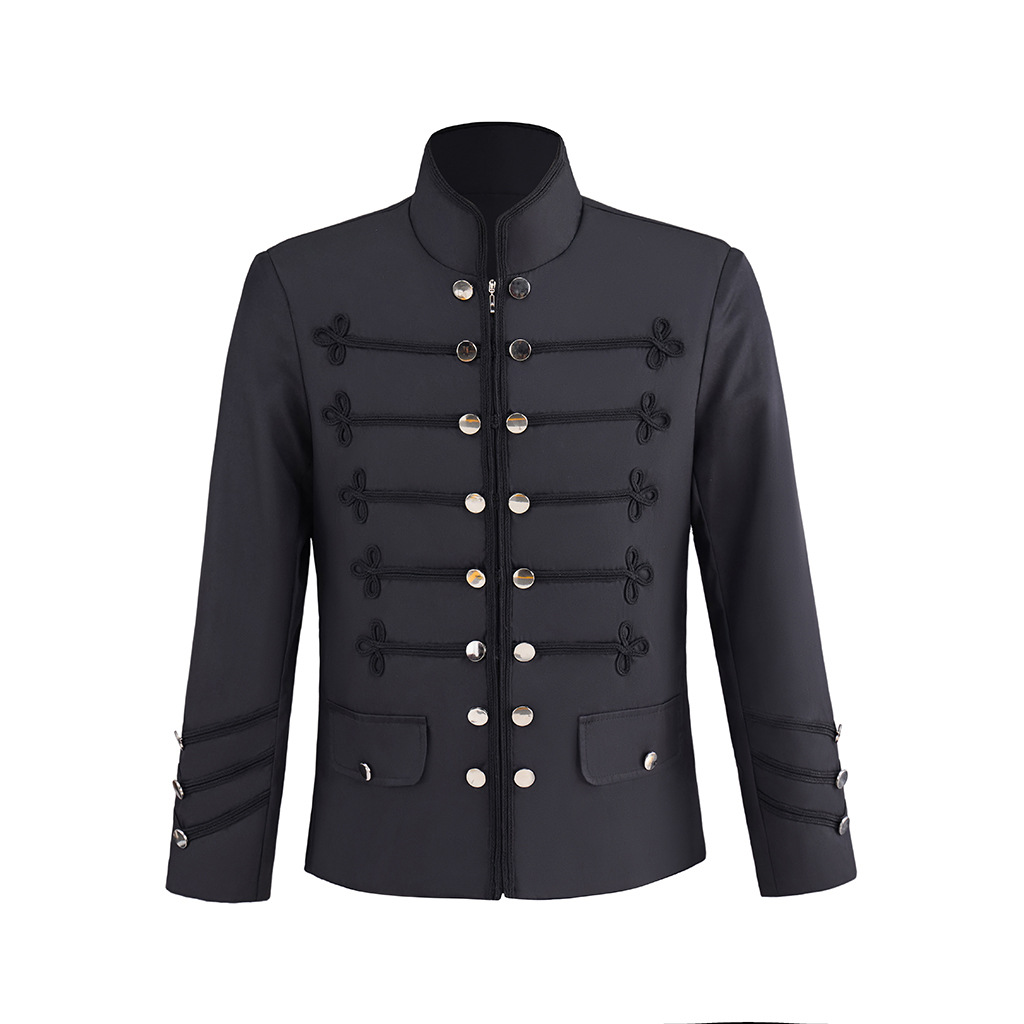 Retro Gaming Jacket - جاكيت رجالي أسود عسكري، معطف فروك