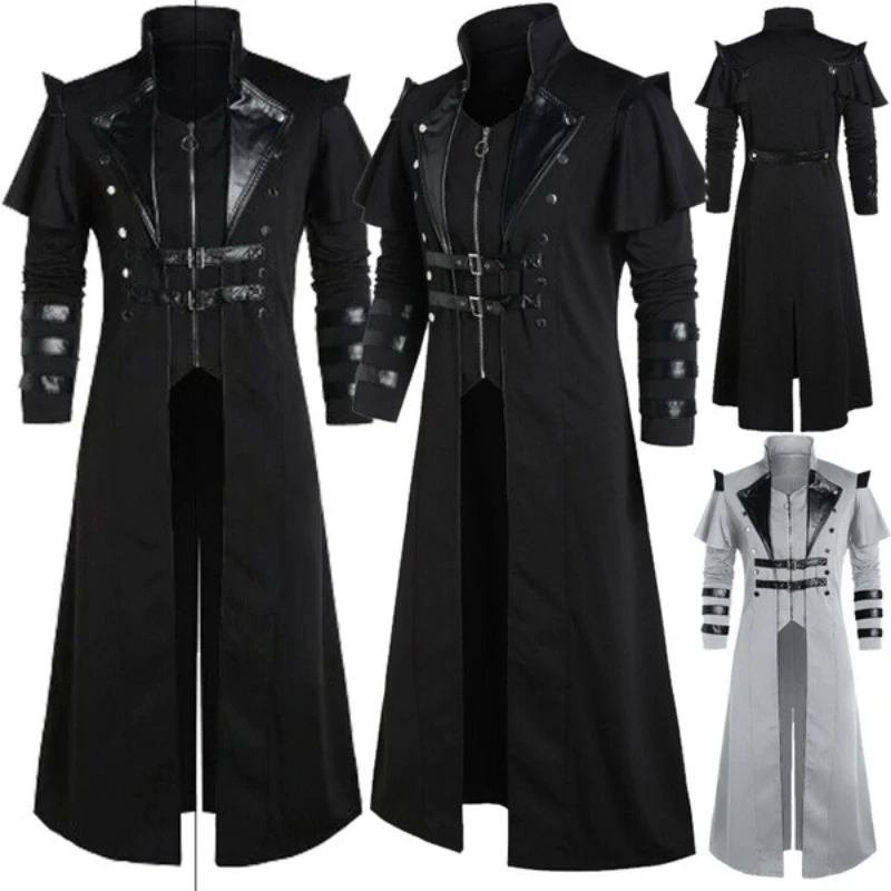 Retro Gaming Jacket - Vintage الرجال القوطية Steampunk سترة طويلة